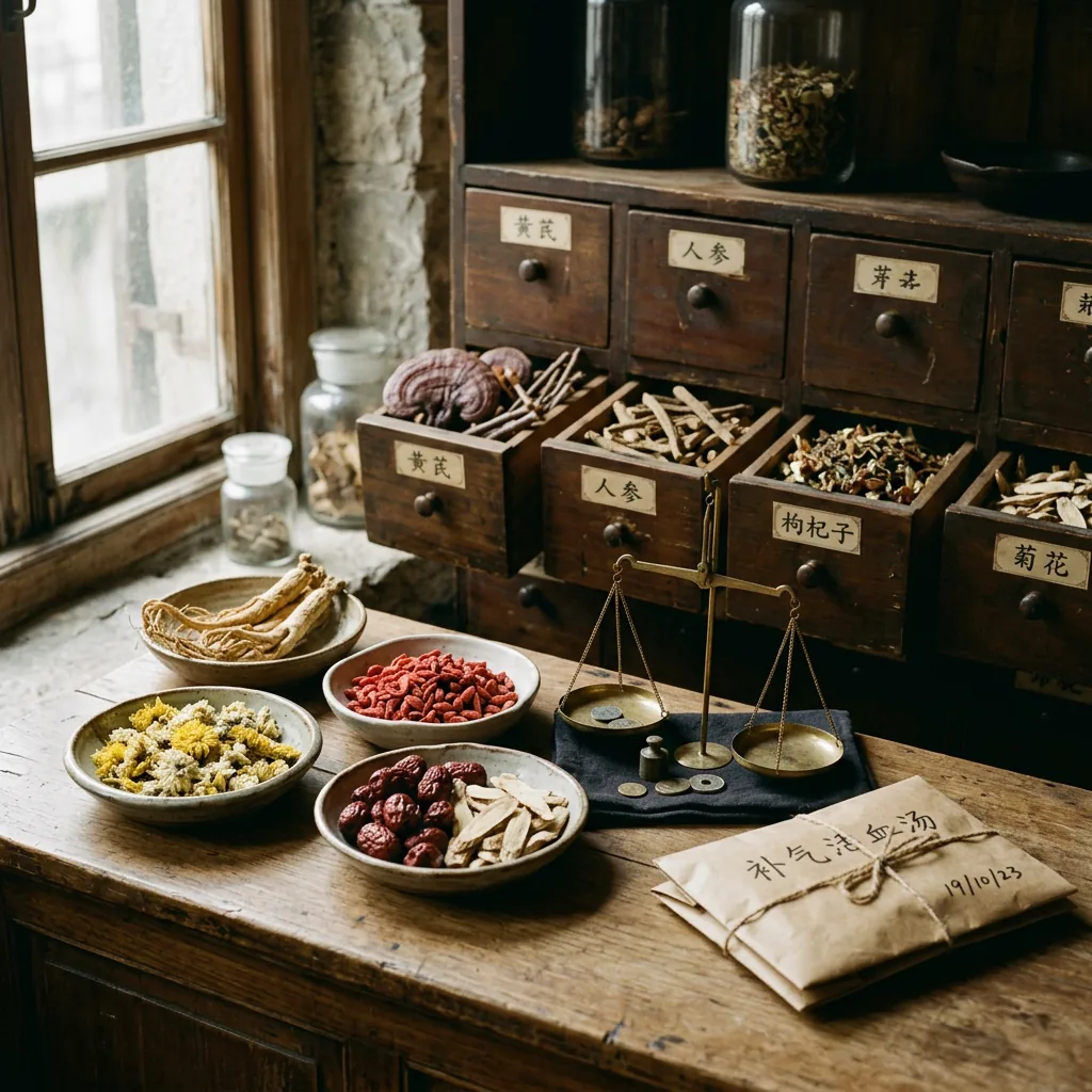 Chinese herbal apothecary drawers used to weigh custom formulas at our Manhattan clinic